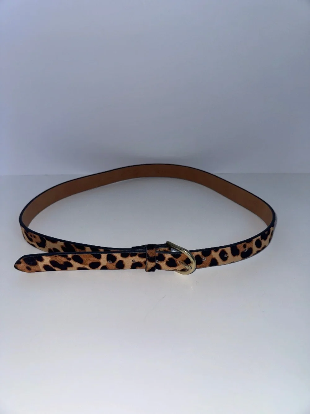 J.Crew Genuine Leather Leopard Print Skinny Belt Medium NWOT Calf Hair - Picture 3 of 4
